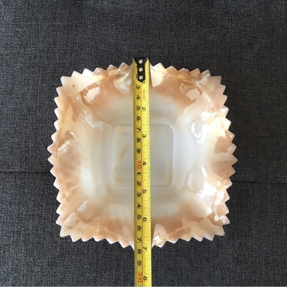 Vintage Milk Glass Rippled Trinket Tray Dish, White, Amber Holographic Glaze - Picture 15 of 17